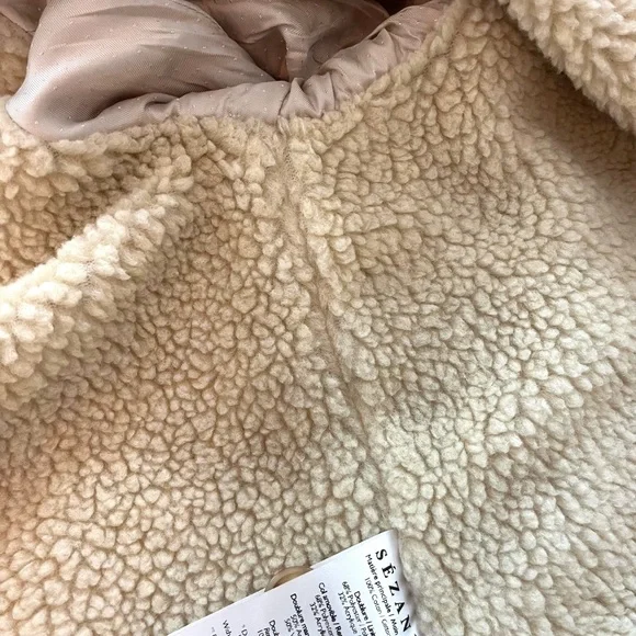 Sezane Will Jacket Size Large Pink Corduroy with Faux Sheepskin Collar - Picture 3 of 4